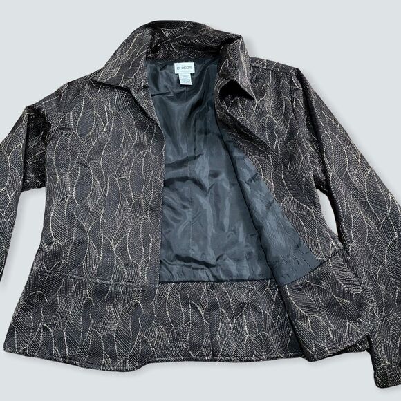 Chico's Metallic Leaf‎ Lined Blazer size 1 Preowned No Button Great Condition - Picture 9 of 12